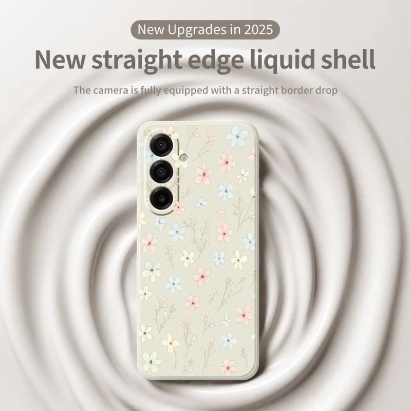 Étui pour Samsung Galaxy A17 5G avec motif de petites branches de fleurs, impression sur bord droit, couverture arrière de téléphone en TPU - Beige