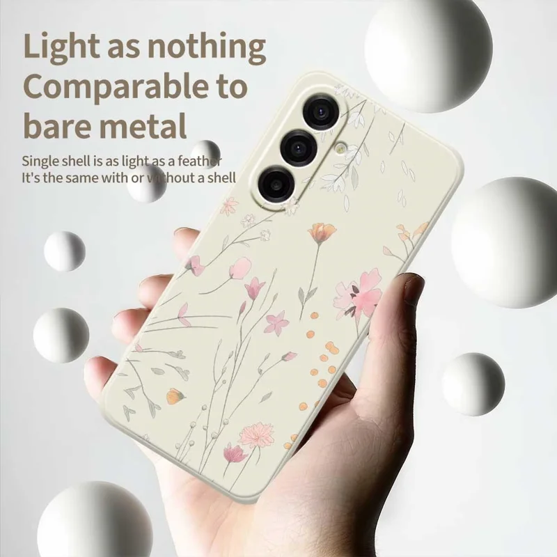 Coque Samsung Galaxy A17 5G Motif Floral Impression Bord Droit TPU Couverture Arrière de Téléphone - Beige