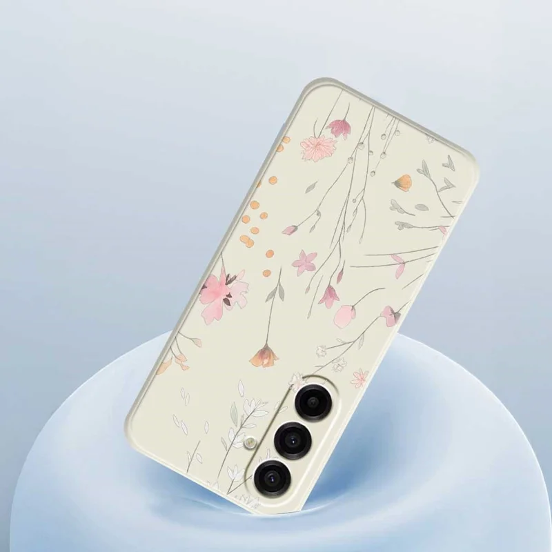 Coque Samsung Galaxy A17 5G Motif Floral Impression Bord Droit TPU Couverture Arrière de Téléphone - Beige