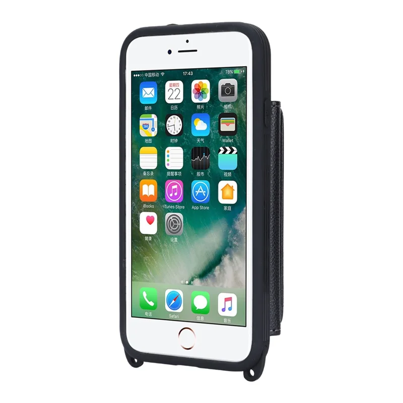 Funda para iPhone SE (2022) / (2020) / 8 / 7 con cordón / Espejo / Tarjetero Patrón de cuadrícula Bloqueo RFID Cubierta de teléfono - Negro
