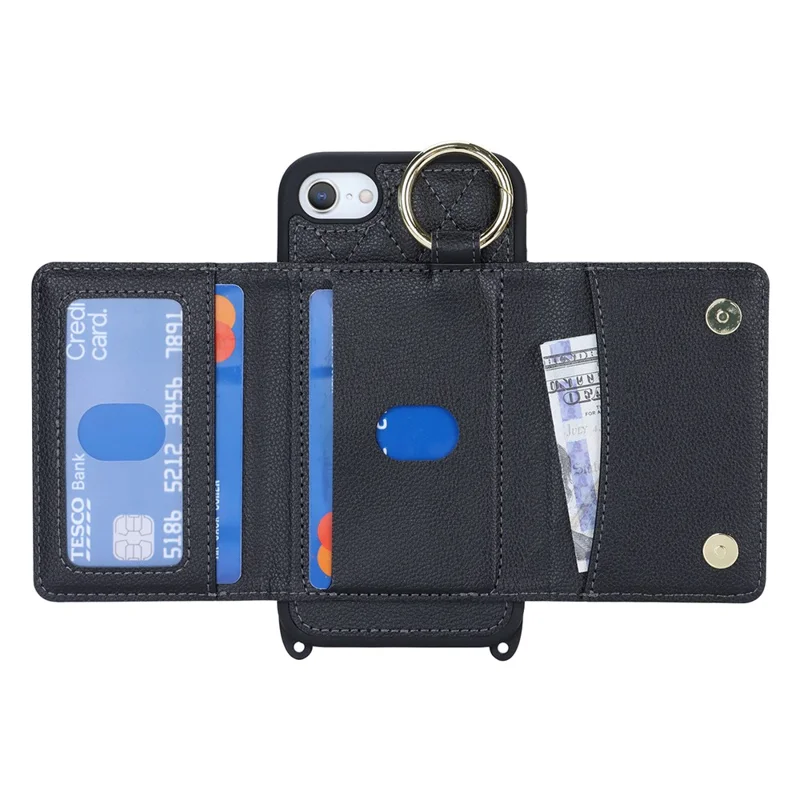 Funda para iPhone SE (2022) / (2020) / 8 / 7 con cordón / Espejo / Tarjetero Patrón de cuadrícula Bloqueo RFID Cubierta de teléfono - Negro