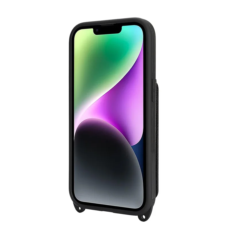 Чехол для iPhone 14 / 13 с шнурком / Зеркало / Держатель для карт Сетчатый узор RFID Блокирующий чехол для телефона - Черный