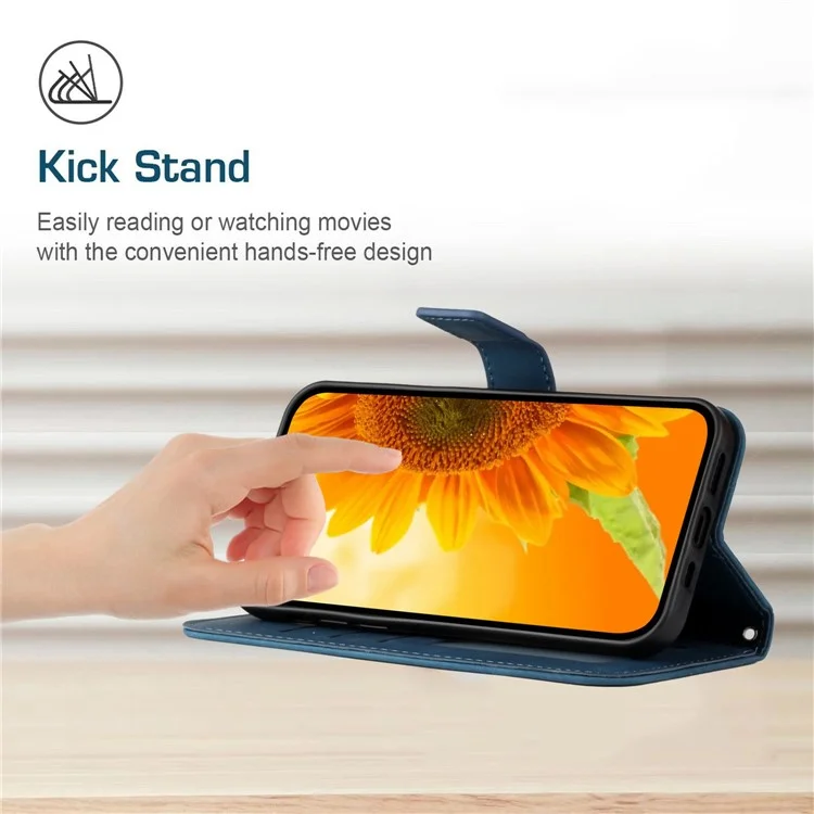 HT04 Étui de Téléphone de Tournesol Imprimé Pour Samsung Galaxy M23 5G / F23 5G, Portefeuille en Cuir PU Stand Magnétique Couvre-téléphone Anti-chute de la Peau Avec Bandoulière Avec Bandoulière - Bleu Foncé
