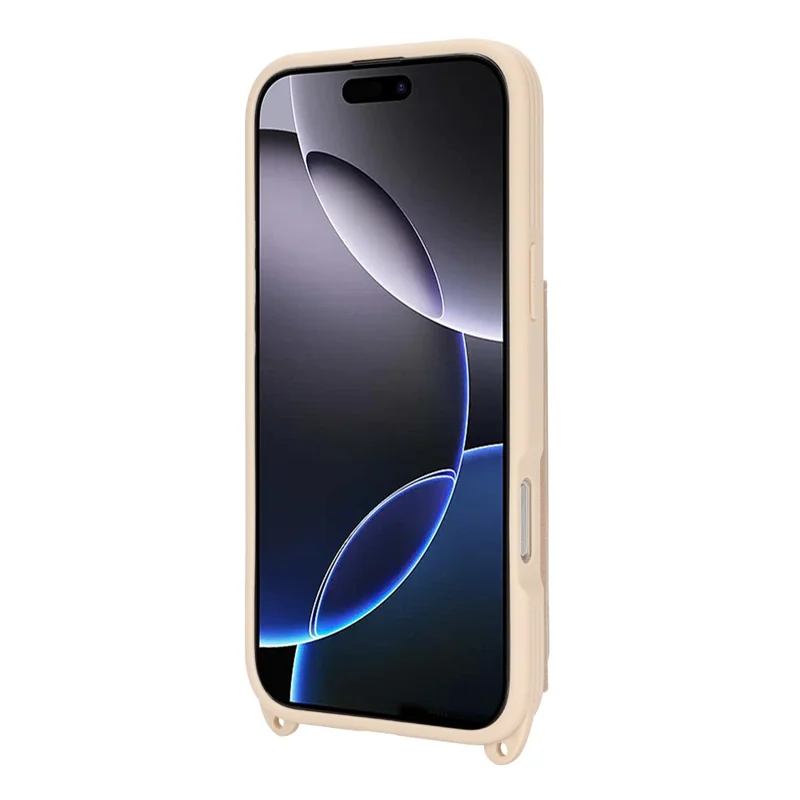 Custodia iPhone 16 Pro con cordino / Specchio / Porta carte di credito Grids Pattern RFID Blocking - Beige