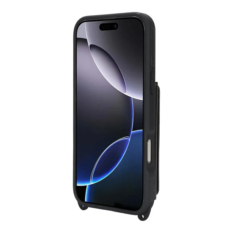 Чехол для iPhone 16 Pro Max с шнурком / Зеркало / Держатель для карт с сетчатым узором, блокирующий RFID, Черный