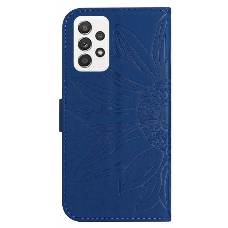 Para Samsung Galaxy A33 5G HT04 Sun Flower Impresión de Cuero PU Case Willet Touch Phone Cover Con Correa Para el Hombro - Zafiro