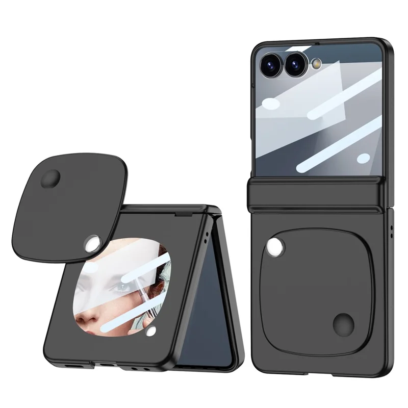 GKK For Samsung Galaxy Z Flip7 5G Case with Mirror Magnetic Folding Hinge PC Tempered Glass Phone Cover - Black