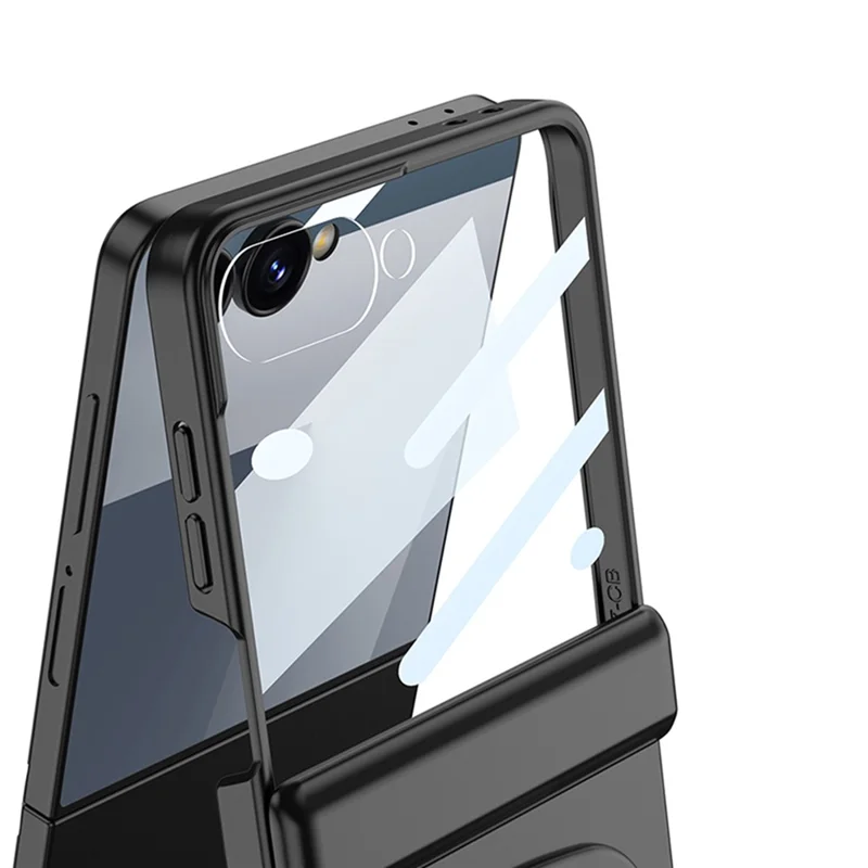 GKK For Samsung Galaxy Z Flip7 5G Case with Mirror Magnetic Folding Hinge PC Tempered Glass Phone Cover - Black