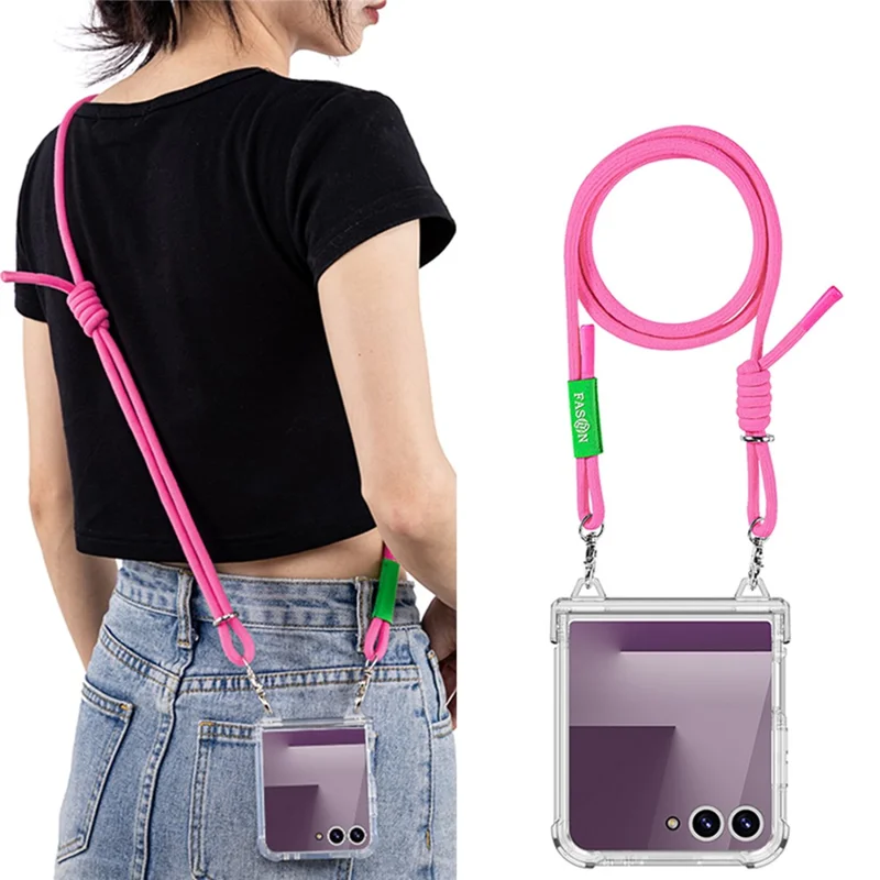GKK For Samsung Galaxy Z Flip7 5G Clear Case Airbag Hinge Protector PC Phone Cover with Strap - Purple
