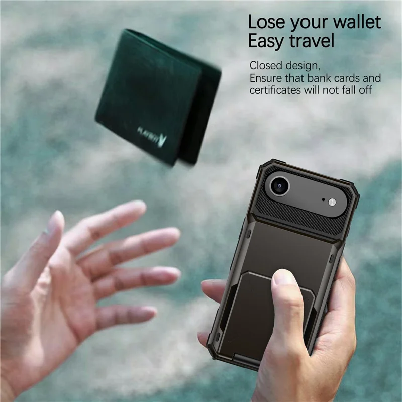 Per iPhone 17 Air Case PC + TPU Dual Layer Back Phone Cover con Porta Carte - Grigio