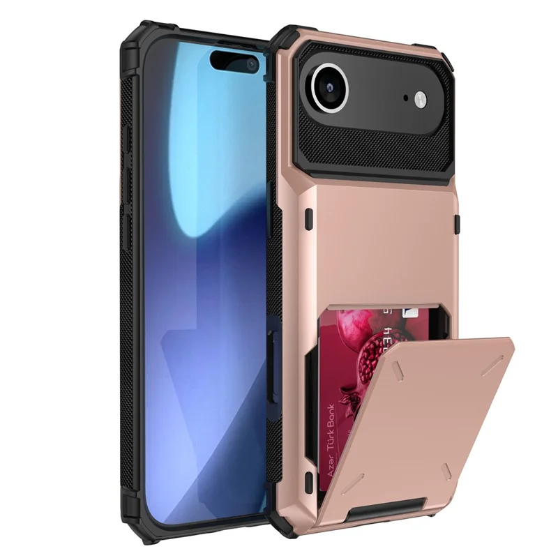 For iPhone Air Case PC + TPU Dual Layer Back Phone Cover with Card Holder - Rose Gold