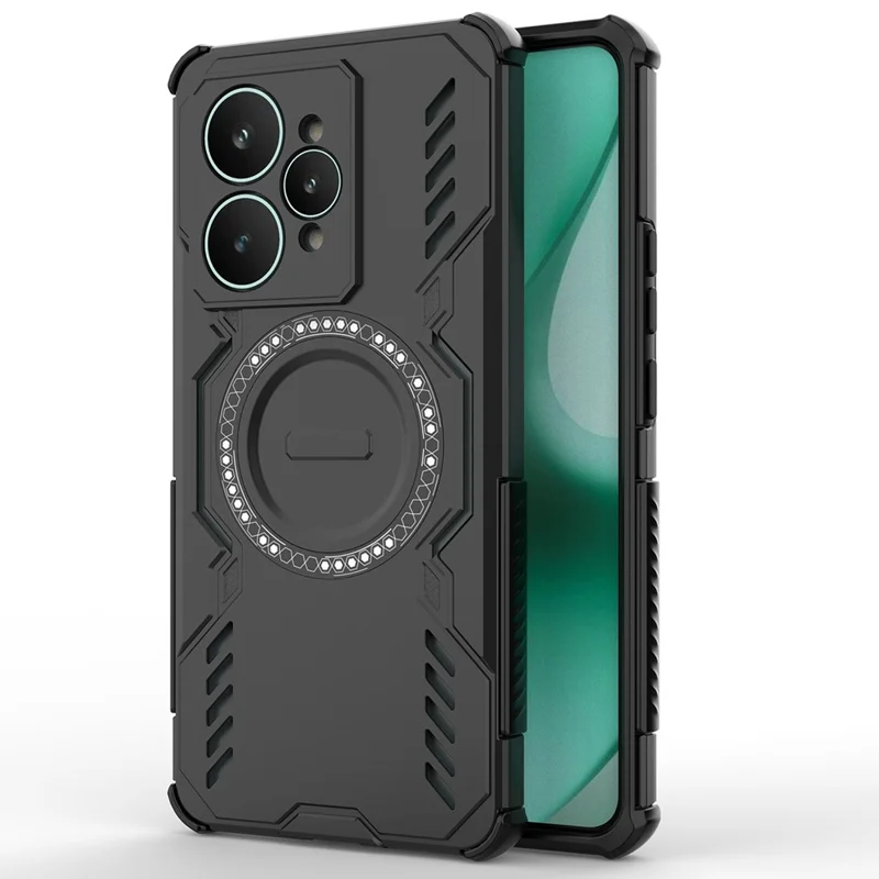 For Realme 15 5G Magnetic Case Butterfly Armor Hollow Heat Dissipation PC + TPU Phone Cover - Black