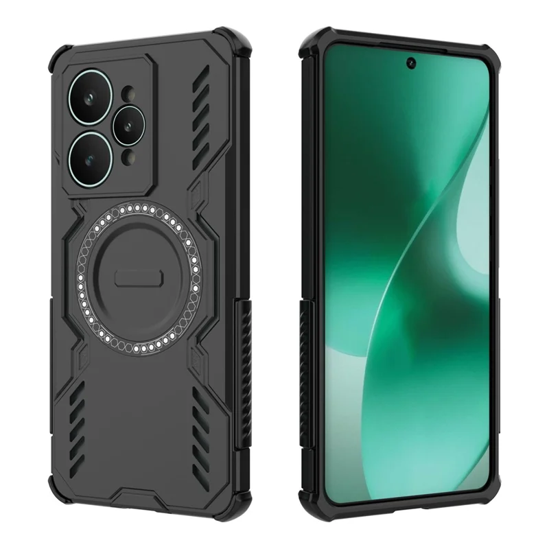 For Realme 15 5G Magnetic Case Butterfly Armor Hollow Heat Dissipation PC + TPU Phone Cover - Black