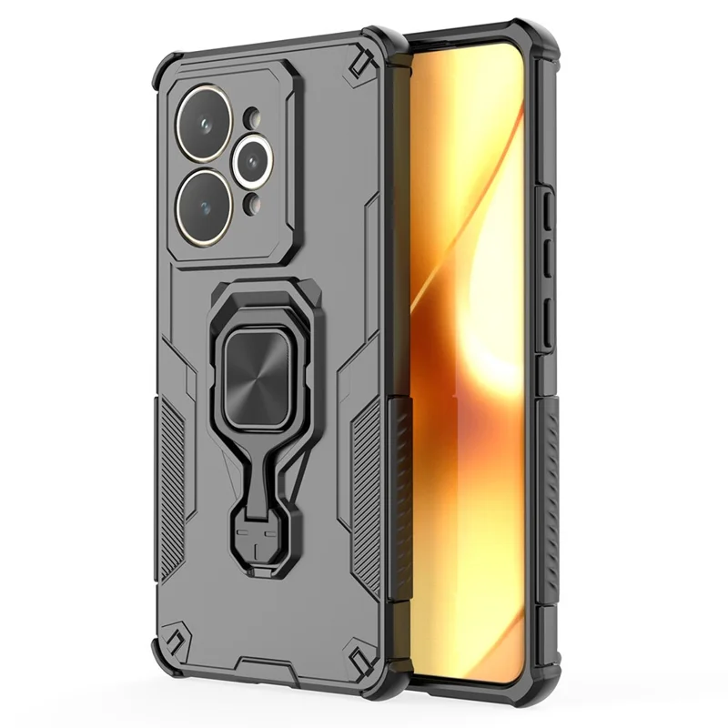 For Realme 15 5G Case Rotatable Ring Kickstand PC + TPU Shockproof Phone Cover - Black