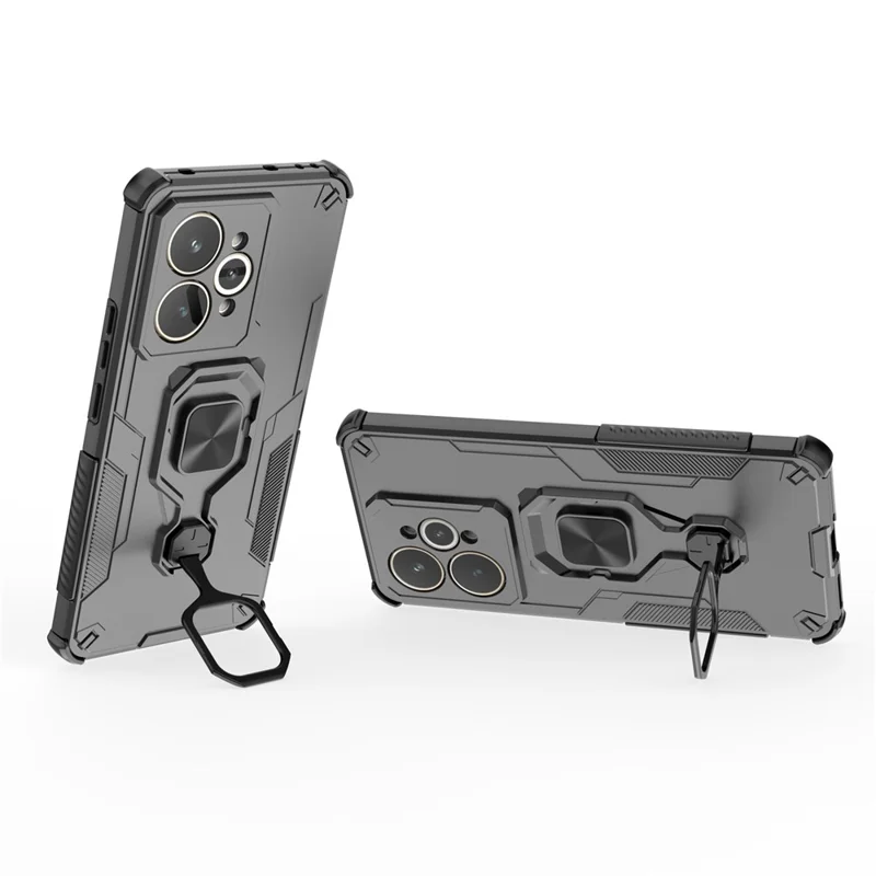 For Realme 15 5G Case Rotatable Ring Kickstand PC + TPU Shockproof Phone Cover - Black
