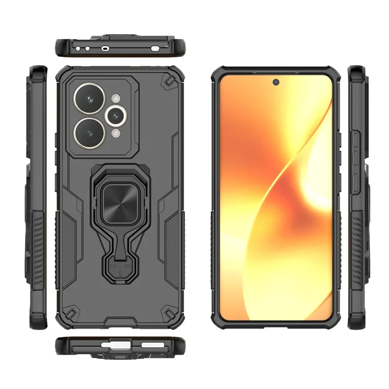 For Realme 15 5G Case Rotatable Ring Kickstand PC + TPU Shockproof Phone Cover - Black