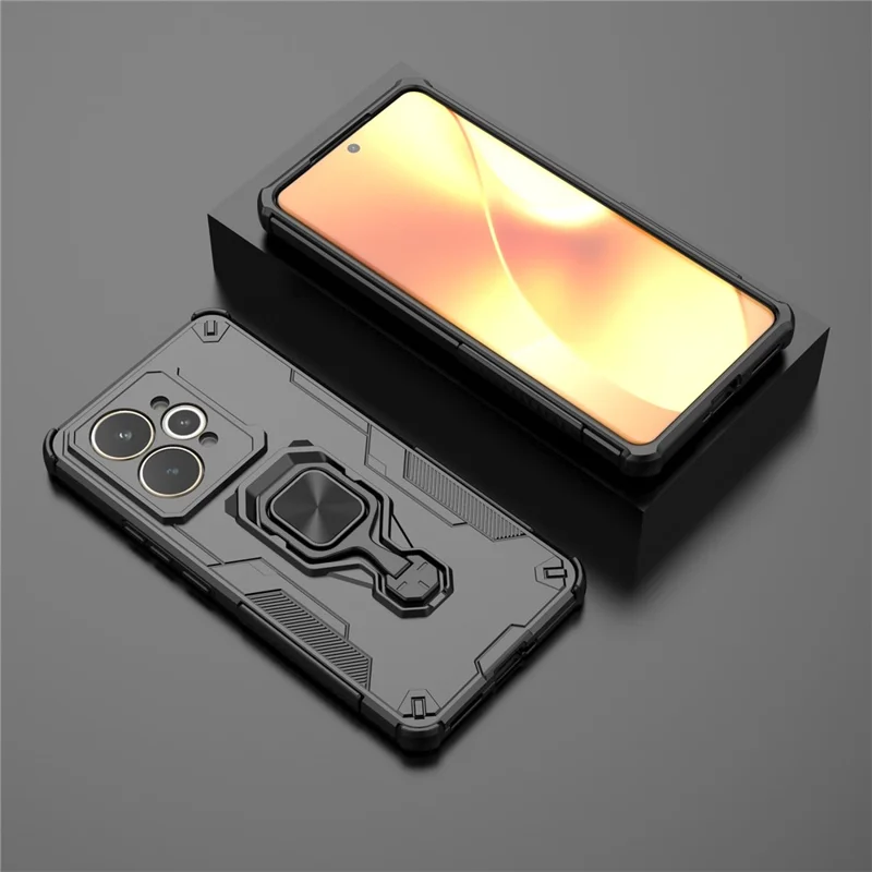 For Realme 15 5G Case Rotatable Ring Kickstand PC + TPU Shockproof Phone Cover - Black