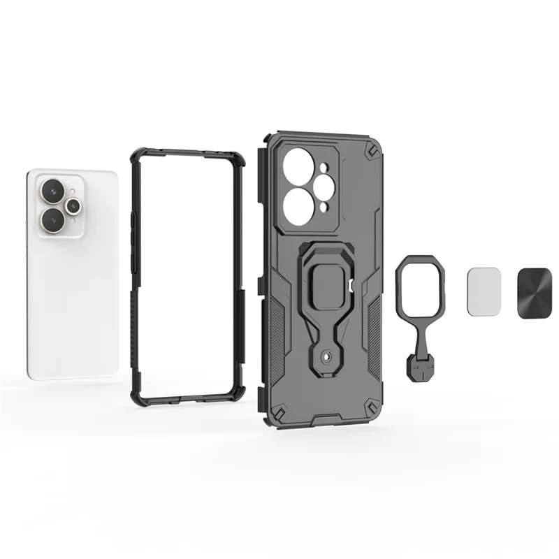 For Realme 15 5G Case Rotatable Ring Kickstand PC + TPU Shockproof Phone Cover - Black