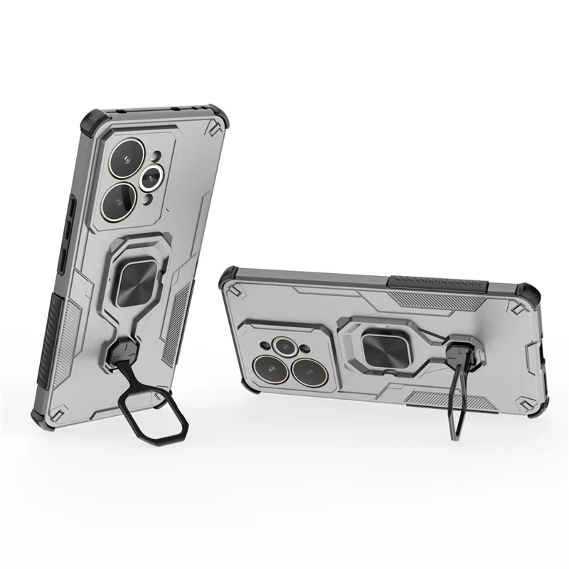 For Realme 15 Pro 5G Case Rotatable Ring Kickstand PC + TPU Shockproof Phone Cover - Titanium Grey