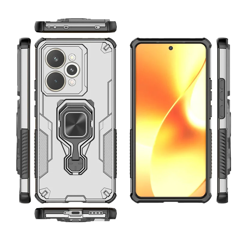 For Realme 15 Pro 5G Case Rotatable Ring Kickstand PC + TPU Shockproof Phone Cover - Titanium Grey