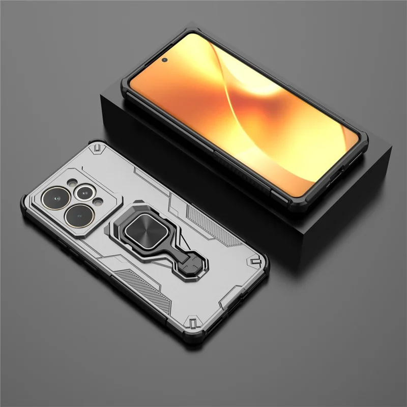 For Realme 15 Pro 5G Case Rotatable Ring Kickstand PC + TPU Shockproof Phone Cover - Titanium Grey