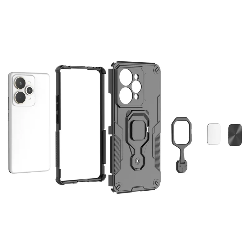 For Realme 15 Pro 5G Case Rotatable Ring Kickstand PC + TPU Shockproof Phone Cover - Titanium Grey