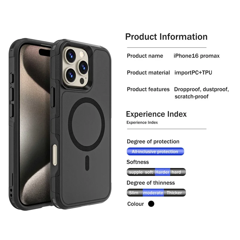 For iPhone 16 Pro Max Case Compatible with MagSafe PC + TPU Anti-drop Phone Cover