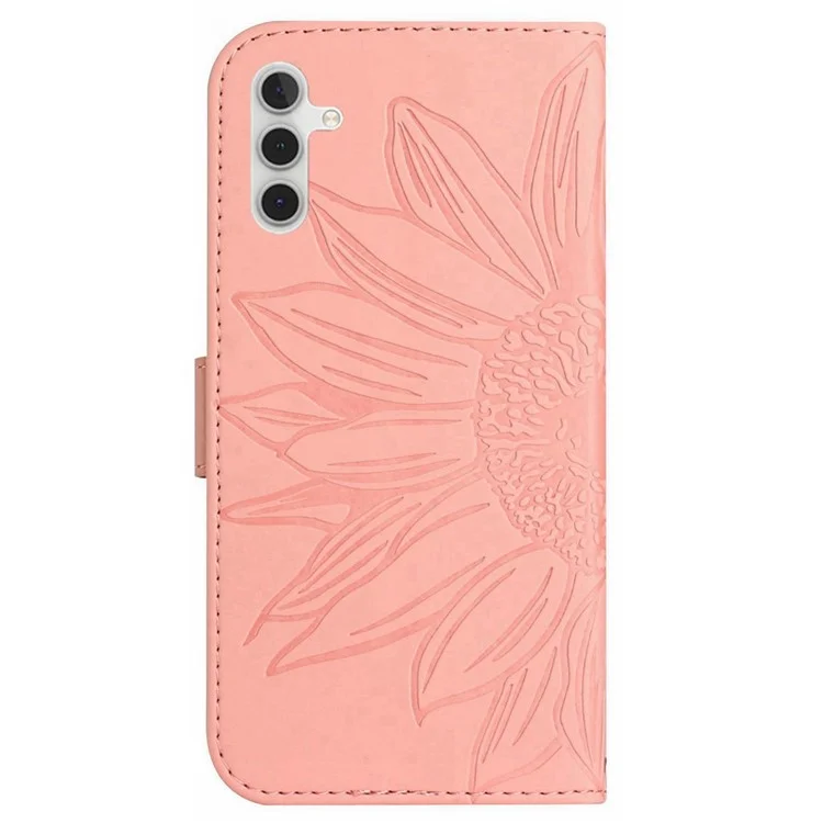 Para Samsung Galaxy A13 5G / A04s 4G (164,7 x 76,7 x 9,1 Mm) HT04 Skin-touch PU Couro Impresso Phone Stand Stand Phone Case Com Alça de Ombro - Luz Rosa