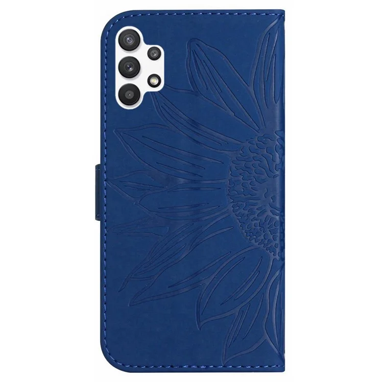 Case de Teléfono Protector de Cuero Para Samsung Galaxy A13 4G, HT04 HT04 Touch Impreso Por Teléfono de Girasol Funda de Soporte Con Correa Para el Hombro - Zafiro