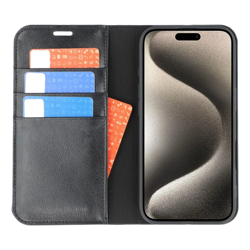 For iPhone 15 Stand Cases Genuine Split Leather Wallet Phone Cover Magnetic Closure