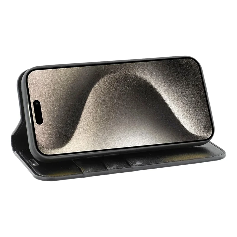 For iPhone 15 Stand Cases Genuine Split Leather Wallet Phone Cover Magnetic Closure
