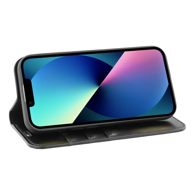 For iPhone 13 Stand Cases Genuine Split Leather Wallet Phone Cover Magnetic Closure