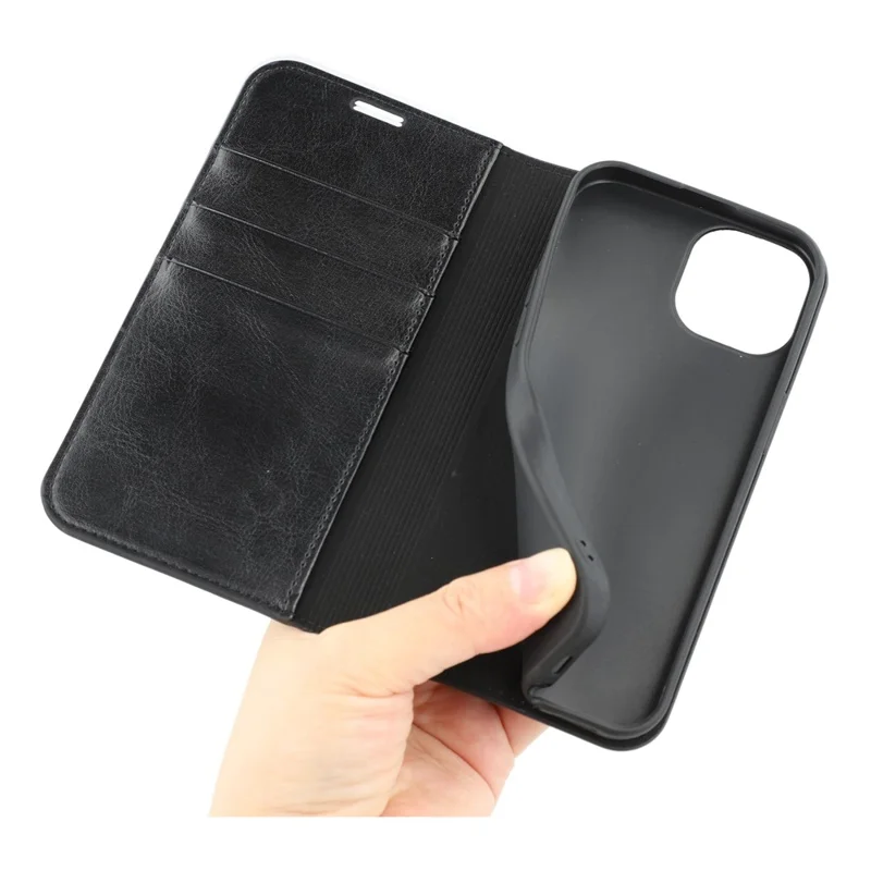 For iPhone 13 Stand Cases Genuine Split Leather Wallet Phone Cover Magnetic Closure
