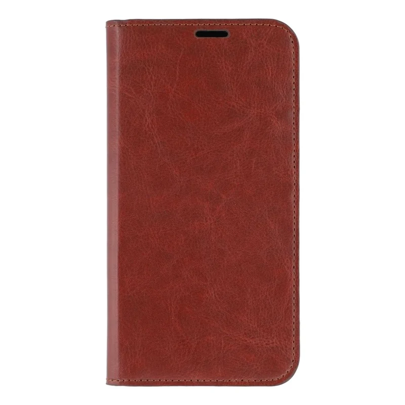 For iPhone 16 Pro Stand Cases Genuine Split Leather Wallet Phone Cover Magnetic Closure - Brown