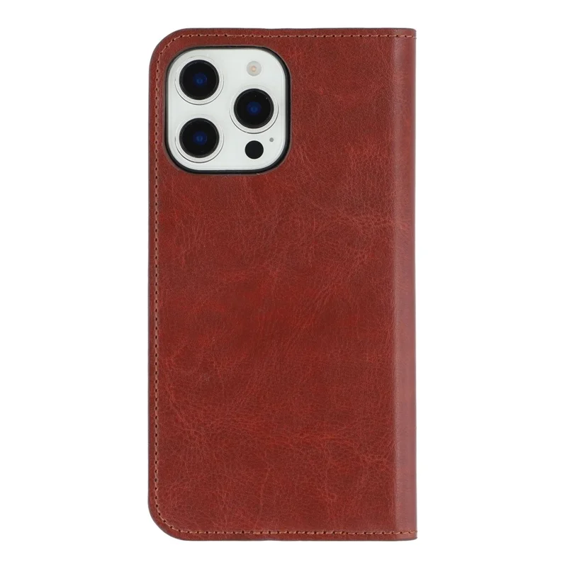 For iPhone 16 Pro Stand Cases Genuine Split Leather Wallet Phone Cover Magnetic Closure - Brown