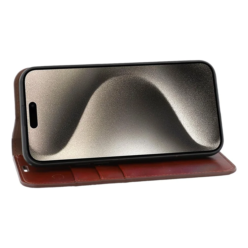 iPhone 15 Pro Max Ständer Hüllen Echtes Geteiltes Leder Brieftasche Handyhülle Magnetverschluss - Braun