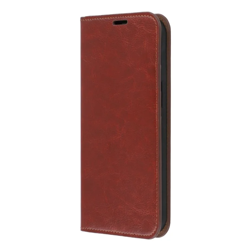 For iPhone 15 Pro Stand Cases Genuine Split Leather Wallet Phone Cover Magnetic Closure - Brown