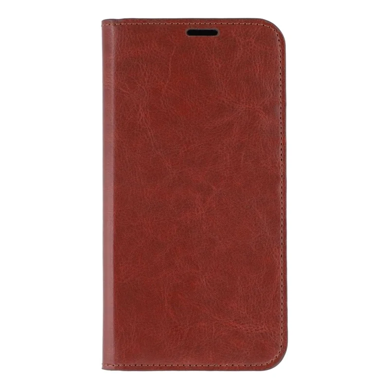For iPhone 15 Pro Stand Cases Genuine Split Leather Wallet Phone Cover Magnetic Closure - Brown