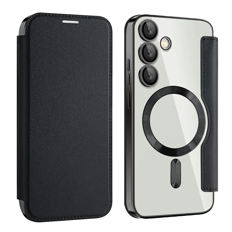 AMORUS Pour Étui Samsung Galaxy S24 FE Compatible avec MagSafe Porte-Carte RFID Bloquant Étui de Téléphone en Cuir - Noir