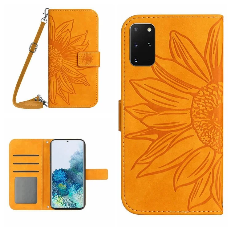 Custodia per telefono con girasole stampato per Samsung Galaxy S20 Plus 4G / 5G, custodia con portafoglio in pelle PU HT04 con tocco morbido - Giallo