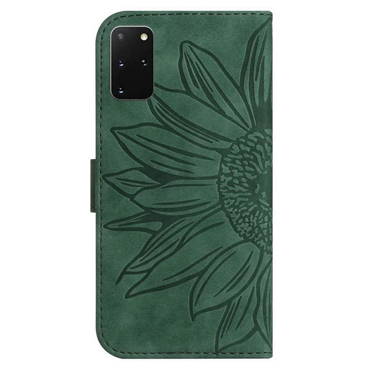 Copertina Telefonica di Girasole Impressa Per Samsung Galaxy S20 Plus 4G / 5G, HT04 Skin-touch PU Pellet Cashetto Cusso Che Pelle Pelle Con Spalla - Verde Scuro