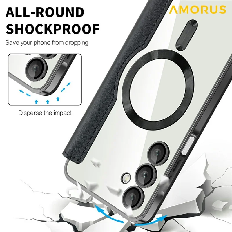 AMORUS For Samsung Galaxy A16 4G / 5G Magnetic Case RFID Blocking Card Holder Leather Phone Cover - Black