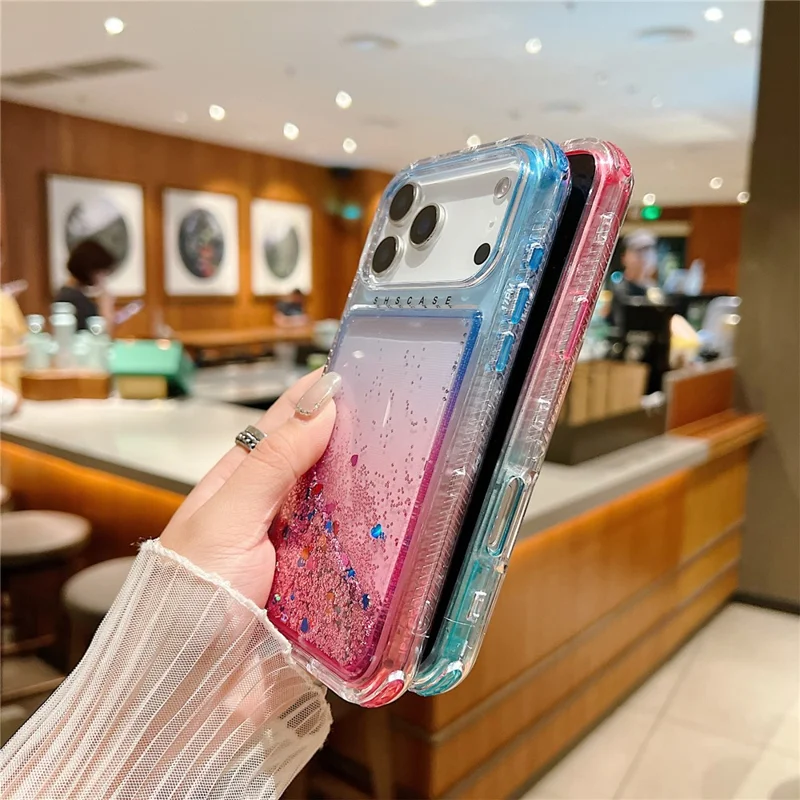 For iPhone 18 Pro / 17 Pro Case Gradient Quicksand Liquid Flowing Sparkle TPU + PC Back Cover - Pink  /  Baby Blue