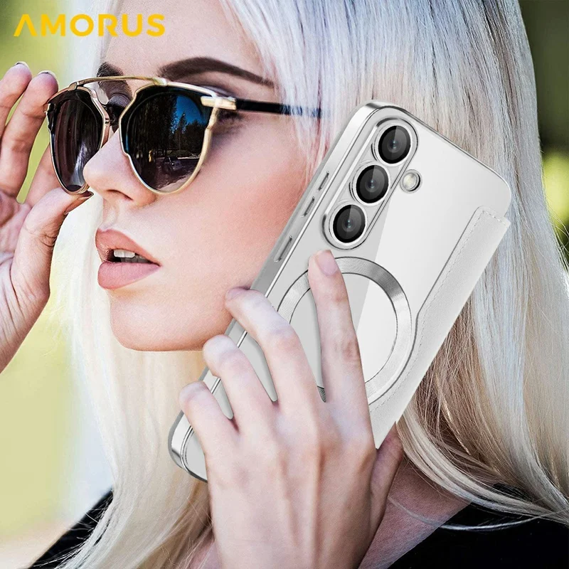 AMORUS For Samsung Galaxy A36 5G Magnetic Case RFID Blocking Card Holder Leather Phone Cover - Titanium Grey