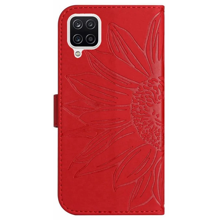 Для Samsung Galaxy A22 4G (версия Eu) HT04 Skin-touch Immply Phone Cover Cover Кожаная Подставка Для Складной Стойки Против Царапин-кошелек с Плечевым Ремешком - Красный