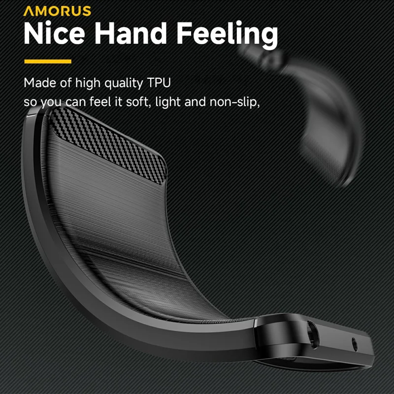 AMORUS voor iPhone 16e hoesje met koolstofvezelstructuur Geborsteld beschermend telefoonhoesje - Zwart