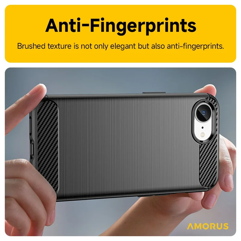 AMORUS voor iPhone 16e hoesje met koolstofvezelstructuur Geborsteld beschermend telefoonhoesje - Zwart