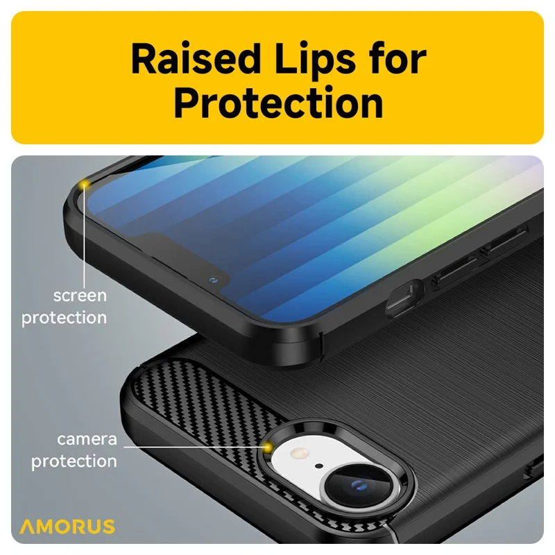AMORUS voor iPhone 16e hoesje met koolstofvezelstructuur Geborsteld beschermend telefoonhoesje - Zwart