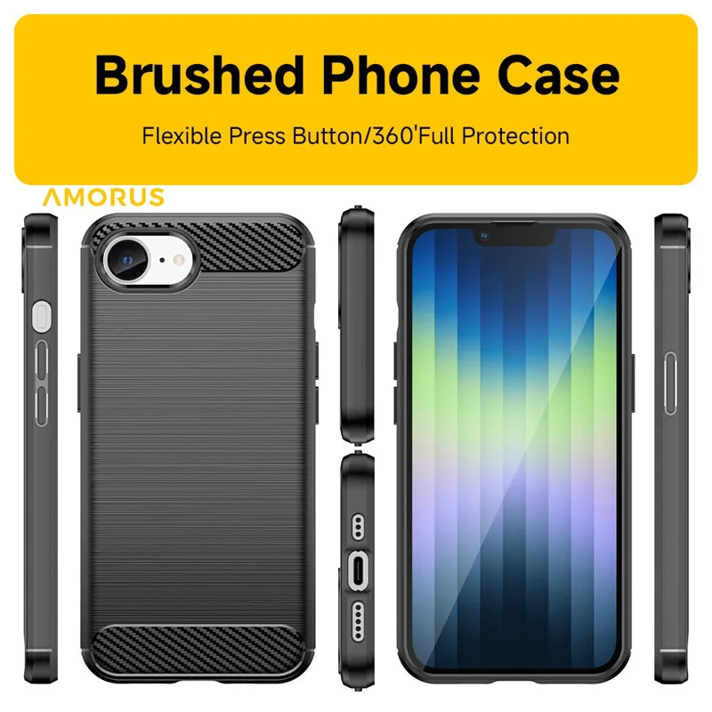 AMORUS voor iPhone 16e hoesje met koolstofvezelstructuur Geborsteld beschermend telefoonhoesje - Zwart