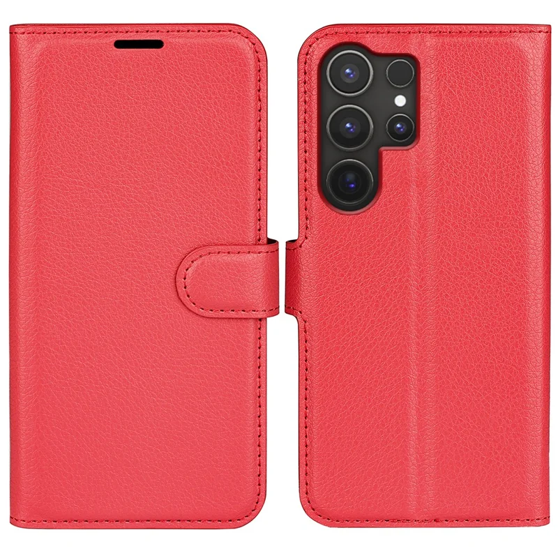 AMORUS For Samsung Galaxy S24 Ultra Wallet Case Litchi Texture Shockproof Leather Flip Stand Phone Cover - Red